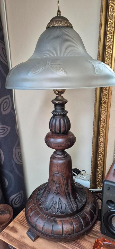 Antieke Houten Vloerlamp - Houtsnijwerk, Antiek en Kunst, Antiek | Lampen, Ophalen