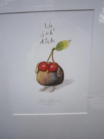 Leuke gekleurde Zeefdruk Kersenmannetje en vrouwtje in lijst beschikbaar voor biedingen