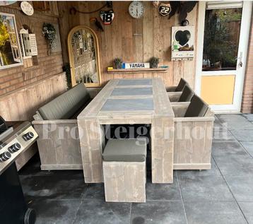 Steigerhout Tuinset Tafel Tuintafel met stoelen + banken