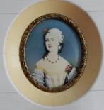 Miniatuur schilderijtje ingelegd been/parelmoer., Ophalen of Verzenden