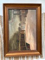 Schilderij haven met schepen, Antiek en Kunst, Ophalen of Verzenden