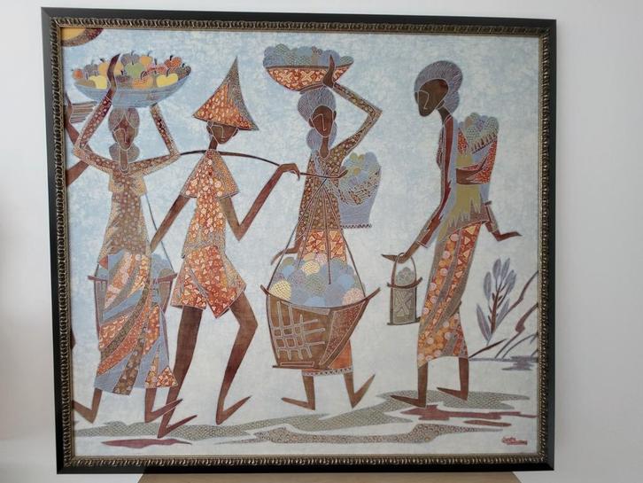 Origineel Batikdoek, professioneel ingelijst, Antiek en Kunst, Kunst | Schilderijen | Modern, Ophalen