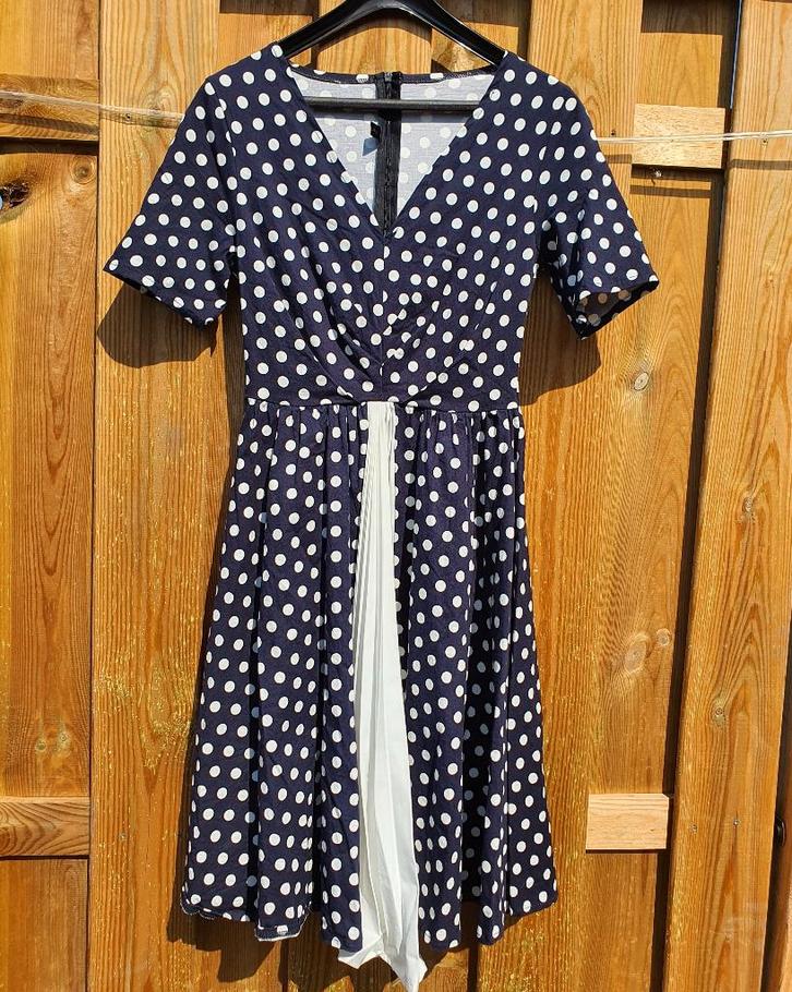 Sisjuly retro polka dot jurk M (38), Kleding | Dames, Jurken, Zo goed als nieuw, Maat 38/40 (M), Blauw, Ophalen of Verzenden