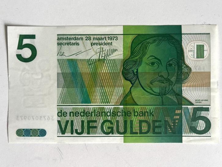 Nederlands bankbiljet van 5 Gulden (1973, ongebruikt), Postzegels en Munten, Bankbiljetten | Nederland, Los biljet, 5 gulden, Ophalen of Verzenden
