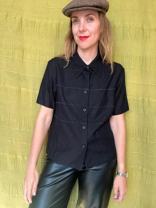 Vintage blouse, maat 42/XL - zwart + wit streepje - 90's, Kleding | Dames, Blouses en Tunieken, Zo goed als nieuw, Maat 42/44 (L)