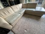 Hoekbank licht leder, Huis en Inrichting, Ophalen, Gebruikt, Hoekbank, Tijdloos