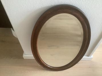 Vintage Ovale Spiegel met eikenhout Frame, geslepen rand beschikbaar voor biedingen
