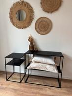 Sidetable + nachtkastje zwart metaal, Ophalen, Zo goed als nieuw, Metaal, 25 tot 50 cm
