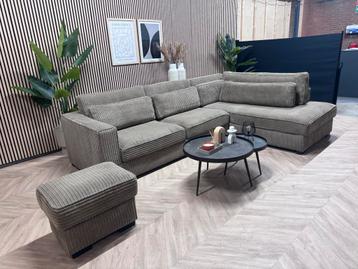 ZGAN XL Ribstof Hoekbank met Hocker - Taupe - 330 x 235 beschikbaar voor biedingen