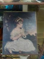 Mooie Brocante prent schattig meisje op linnen, Ophalen of Verzenden