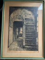 Traphuis van Brouwershuis te Antwerpen - grote ets - gesign., Antiek en Kunst, Kunst | Etsen en Gravures, Ophalen