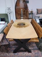 Grote (260 cm) eiken visgraat tafel met X-poten, Ophalen, 200 cm of meer, 50 tot 100 cm, Zo goed als nieuw