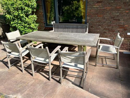 teakhouten tuinset met stoelen en bank, Tuin en Terras, Tuinsets en Loungesets, Gebruikt, Tuinset, Teakhout, 8 zitplaatsen, Bank
