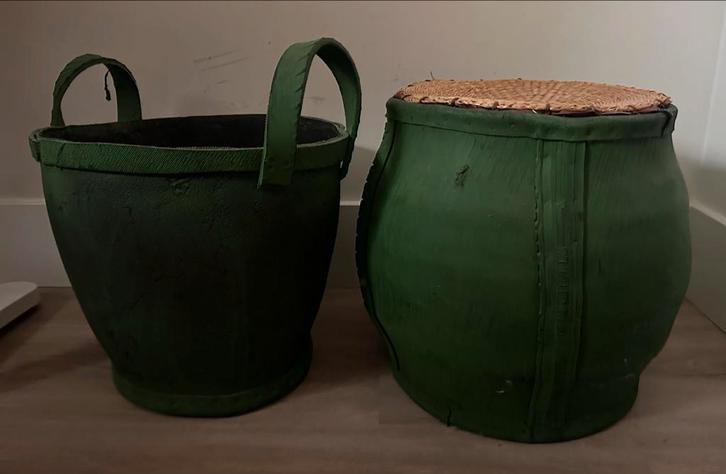 Groene stoere opberg bak en kruk!, Huis en Inrichting, Overige Huis en Inrichting, Gebruikt, Ophalen
