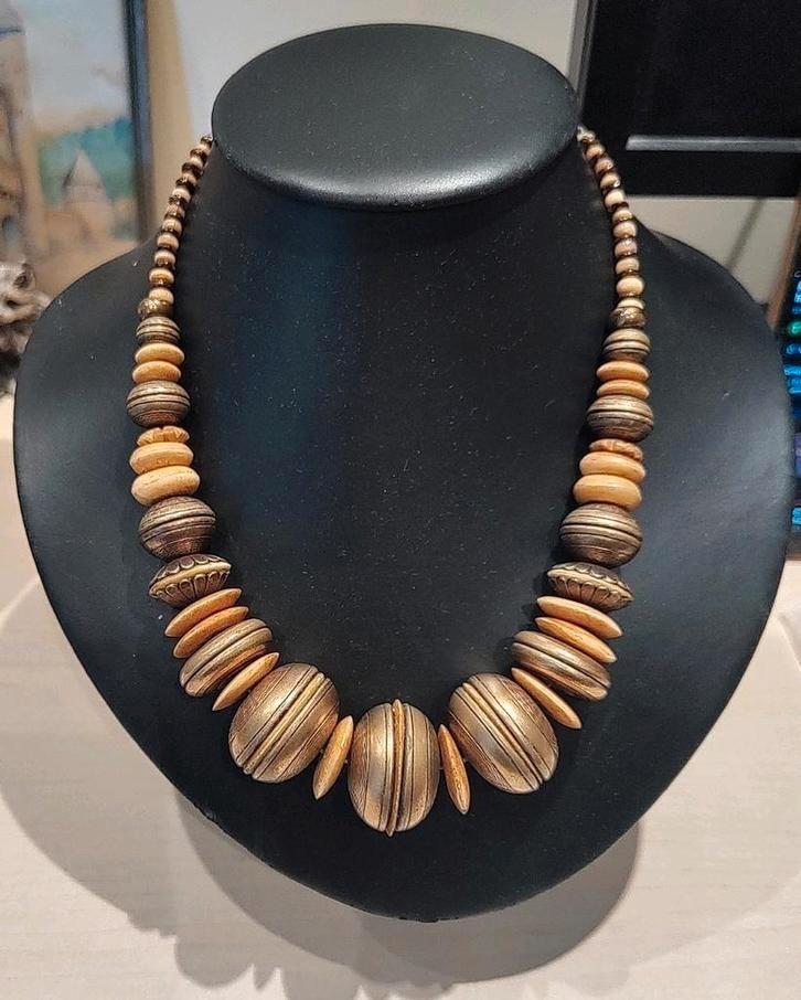 Antieke berber ketting Afrikaanse messing en botten, Sieraden, Tassen en Uiterlijk, Antieke sieraden, Ketting, Koper, Verguld