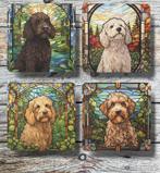 Labradoodle Glas in Lood onderzetters met houder, Huis en Inrichting, Woonaccessoires | Onderzetters, Ophalen of Verzenden, Nieuw