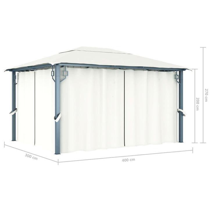 Prieel met gordijn 400x300 cm aluminium crème, Tuin en Terras, Partytenten, Nieuw, Paviljoen, 2 meter of meer, Minder dan 5 meter