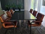 Eettafel 100 x 200 cm | 6 leren stoelen | 4 leren fauteuils, Huis en Inrichting, Tafels | Eettafels, Ophalen, 200 cm of meer, 50 tot 100 cm