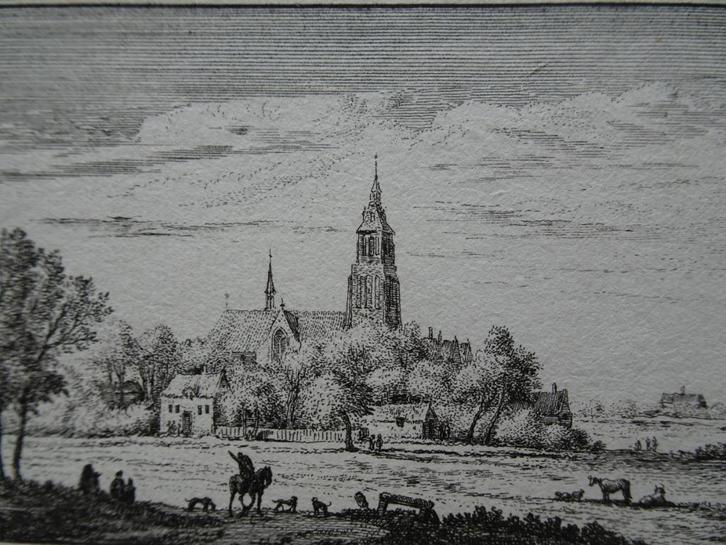gravure Asperen Betuwe met kerk Abraham Rademaker 18e eeuw, Antiek en Kunst, Kunst | Etsen en Gravures, Verzenden