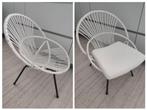 Vintage witte rotan kuipstoel lounge stoel met kussen, Huis en Inrichting, Ophalen