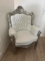Barok fauteuil wit leer, zilver kleurig houtwerk, Ophalen, Gebruikt, Leer