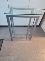 Bijzet tafel zgan, lxbxh 68x49x85 met 3 glazen schappen., 50 tot 100 cm, Ophalen of Verzenden, Zo goed als nieuw, Metaal