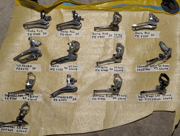 Diverse racefiets voorderailleurs - See description and $, Fietsen en Brommers, Fietsonderdelen, Gebruikt, Racefiets, Derailleur of Ketting