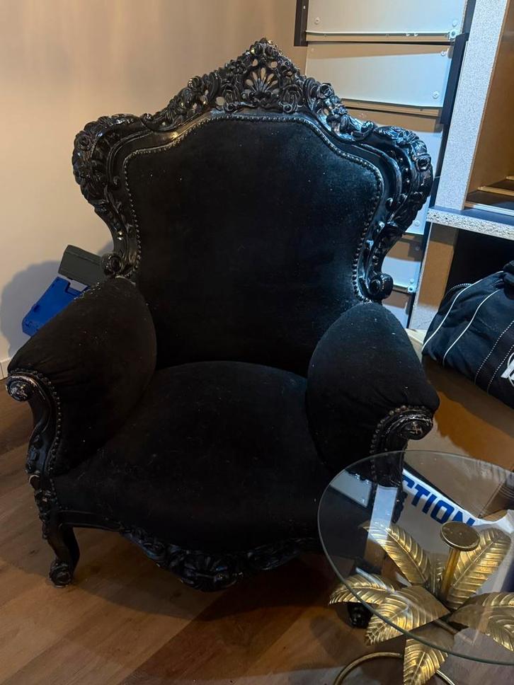 2 Barok Fauteuils - Zwart Velvet, Huis en Inrichting, Fauteuils, Gebruikt, Hout, 50 tot 75 cm, Minder dan 75 cm, Ophalen