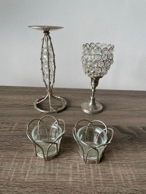 Kandelaars Kaarsenhouders / verzilverd / chroom / glas, Antiek en Kunst, Antiek | Kandelaars, Overige materialen, Ophalen of Verzenden