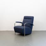 2x Leolux Scylla Fauteuil Hoog Blauw Stof - Rondjesmotief, Huis en Inrichting, Fauteuils, Metaal, 75 tot 100 cm, Ophalen of Verzenden