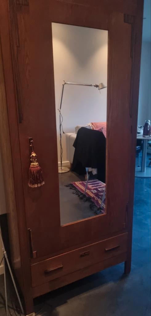 Oude linnenkast met spiegel, Huis en Inrichting, Kasten | Kledingkasten, Gebruikt, 150 tot 200 cm, 50 tot 100 cm, 25 tot 50 cm