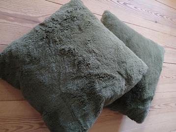 Twee zachte groene kussens 40x40 beschikbaar voor biedingen