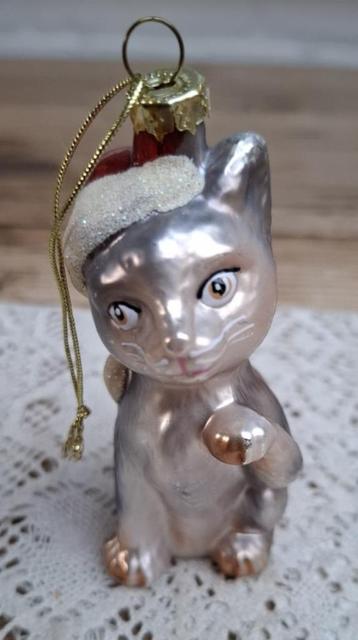 Glazen kerstbal poes / kat met kerstmuts KERST beschikbaar voor biedingen