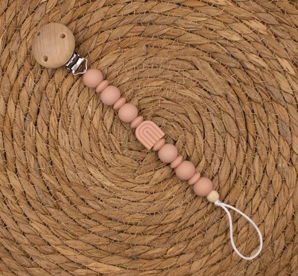 Speenkoord regenboog; siliconen kralen en houten speenclip, Kinderen en Baby's, Kraamcadeaus en Geboorteborden, Nieuw, Kraamcadeau