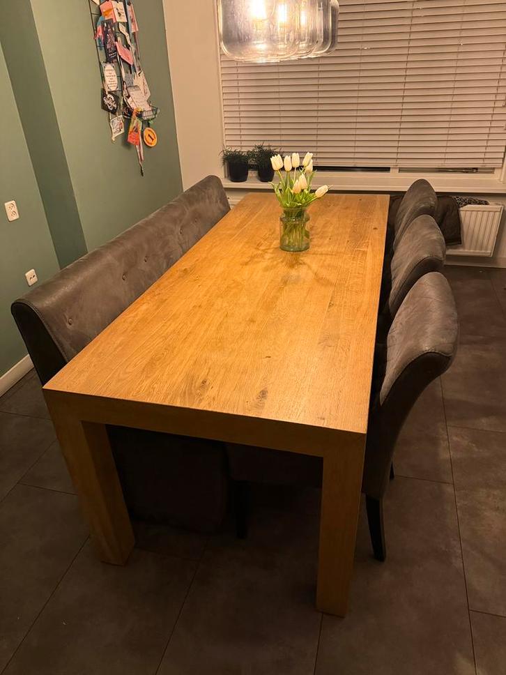 Te koop 6 persoons eethoek, tafel met stoelen en bank., Huis en Inrichting, Tafels | Eettafels, Gebruikt, 50 tot 100 cm, 200 cm of meer