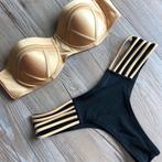 Goud met zwarte push up string bikini bandage S M L XL, Kleding | Dames, Nieuw, Bikini, Verzenden