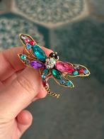 Broche libel vlinder met parels zilver rood roos zwart, Met strass, 4 tot 7 cm, Koper, Verzenden