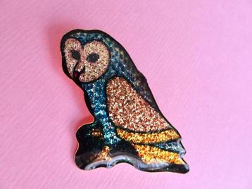jwg Vintage 70s uil uiltje broche goud klr glitter gekleurd beschikbaar voor biedingen