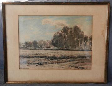 Krijttekening Bosrand met boerderij LWR Willem Wenckebach beschikbaar voor biedingen