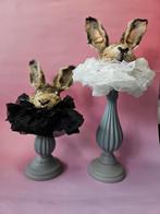 Taxidermie Hazenkoppen op Kandelaar - Set van Twee, Ophalen of Verzenden