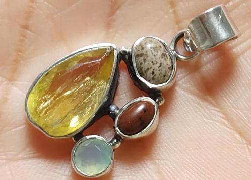 925 zilveren hanger met natuurlijke Citrien en Multi stenen, Sieraden, Tassen en Uiterlijk, Kettinghangers, Nieuw, Zilver, Geel
