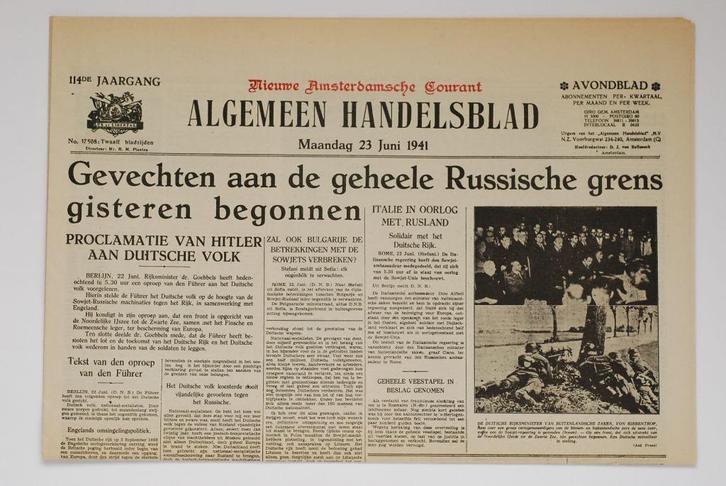 23 juni 1941 - Algemeen Handelsblad | Heruitgave 1994, Boeken, Tijdschriften en Kranten, Zo goed als nieuw, Krant, Verzenden