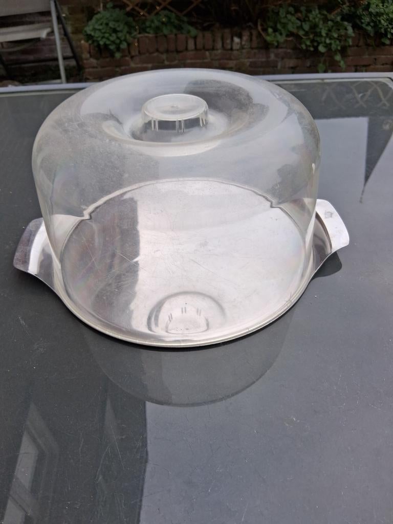 Stolp met metalen schaal voor gebak of hapjes twee-delig, Ophalen of Verzenden