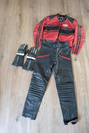 ️ Zeldzaam Damen Leather motorpak - (vintage rood/zwart) beschikbaar voor biedingen