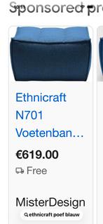 Ethnicraft N701 Voetenbank door Jacques Deneef, Ophalen, Gebruikt, Eenpersoons, Minder dan 75 cm