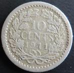 10 CENT 1911, Postzegels en Munten, Munten | Nederland, Zilver, Koningin Wilhelmina, 10 cent, Losse munt