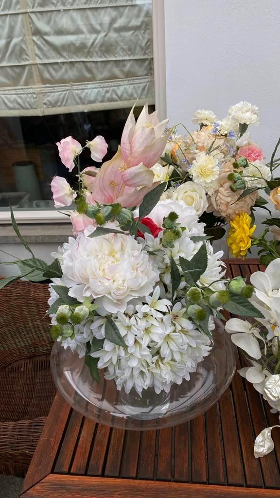 Bruiloft Decoratie: 6 Boeketten met Vaas, Huis en Inrichting, Woonaccessoires | Kunstplanten en Kunstbloemen, Nieuw, Binnen, Ophalen of Verzenden