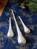 3 zilverkleurige dunne glazen pegels, met glazen oogje., Diversen, Kerst, Ophalen of Verzenden, Gebruikt