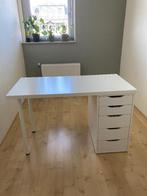 Wit Ikea bureau met ALEX ladeblok 120 cm x 60 cm, Ophalen, In hoogte verstelbaar, Gebruikt, Bureau