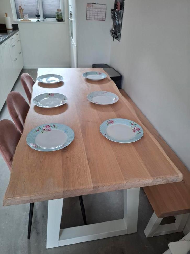 Eikenhouten tafel met bankje, Huis en Inrichting, Tafels | Eettafels, Zo goed als nieuw, 50 tot 100 cm, 150 tot 200 cm, Vijf personen of meer